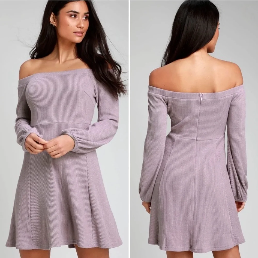 NWT Lulu's Flare Enough Lavender Off-the-Shoulder Skater Dress Small - Picture 8 of 9